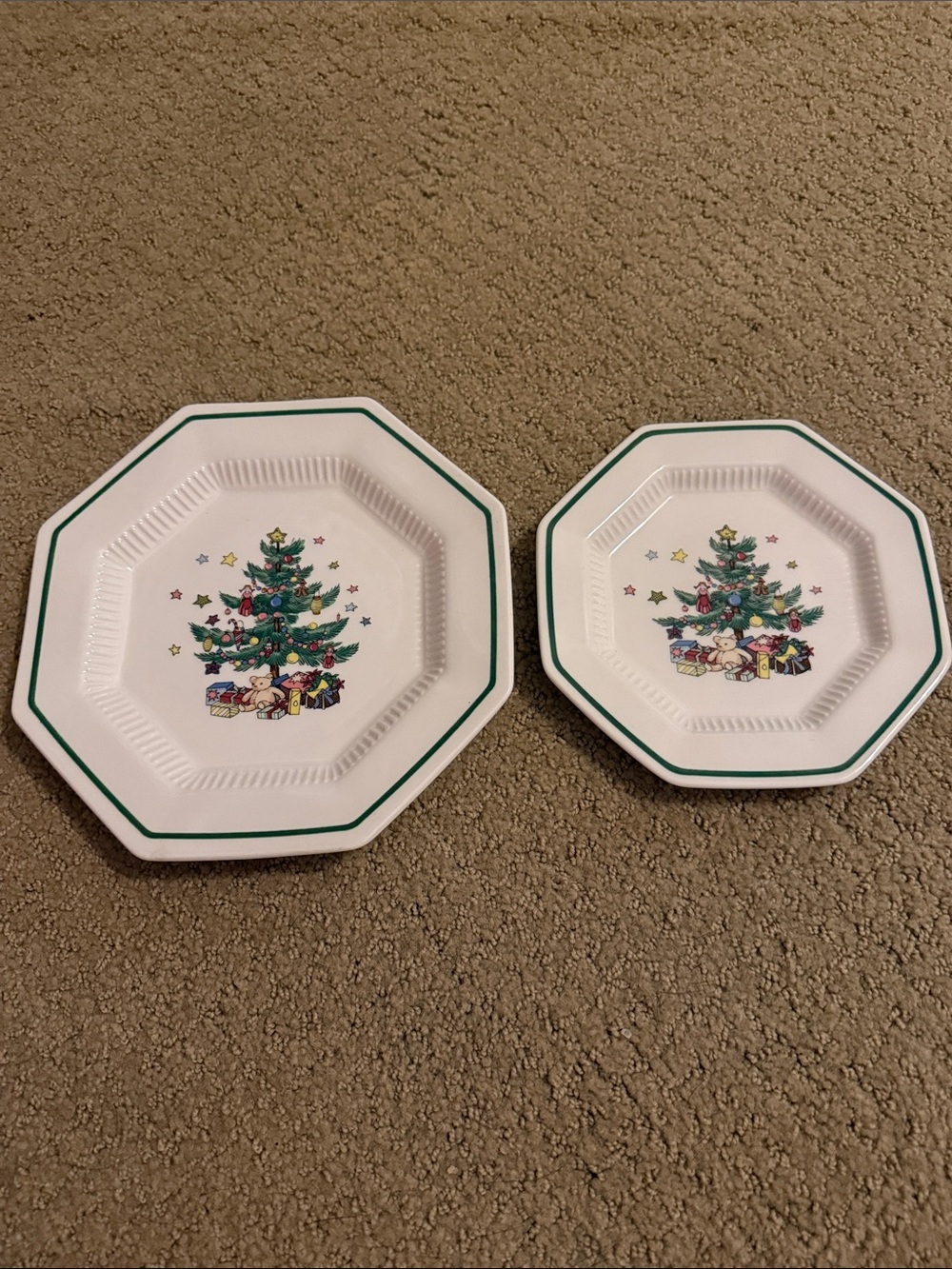 Christmastime Nikko Japan Tree and Bear Pattern Saucer And Salad Plate
